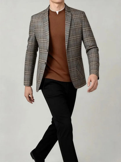 2026 Spring Autumn New Men's Business Casual Plaid Blazer Wrinkle-Free Suit Jacket Youth Single Suit Outerwear Spring Wear