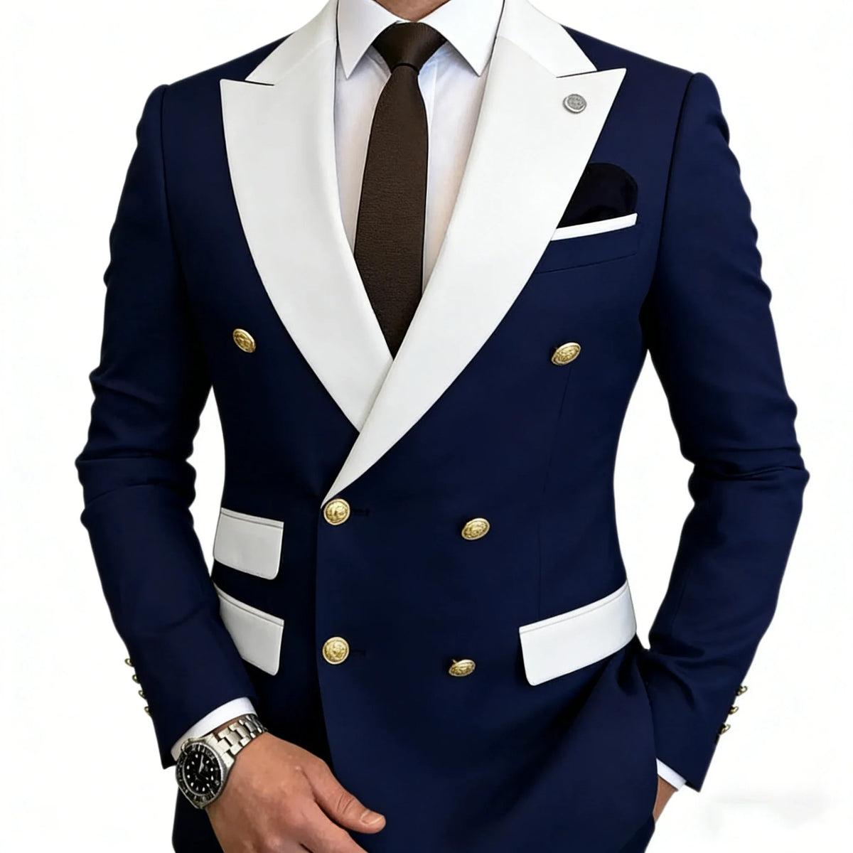 Men's Suit Blazer Slim Fit Double Breasted with White Peak Lapel Jacket Formal Business Tuxedo for Wedding Prom Party Dinner
