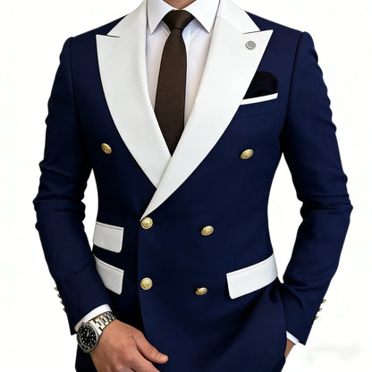 Men's Suit Blazer Slim Fit Double Breasted with White Peak Lapel Jacket Formal Business Tuxedo for Wedding Prom Party Dinner
