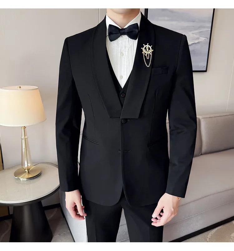 High Quality Casual Business Suit Set Men Slim Fit Social Wedding Groom Formal Set 3 Piece Set (jacket+vest+pant）men Clothing