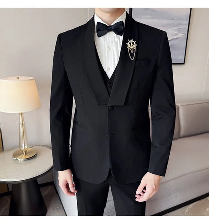 High Quality Casual Business Suit Set Men Slim Fit Social Wedding Groom Formal Set 3 Piece Set (jacket+vest+pant）men Clothing