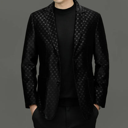 Men's Black Sheepskin Leather Blazer – Smart Casual Single Breasted Suit Jacket