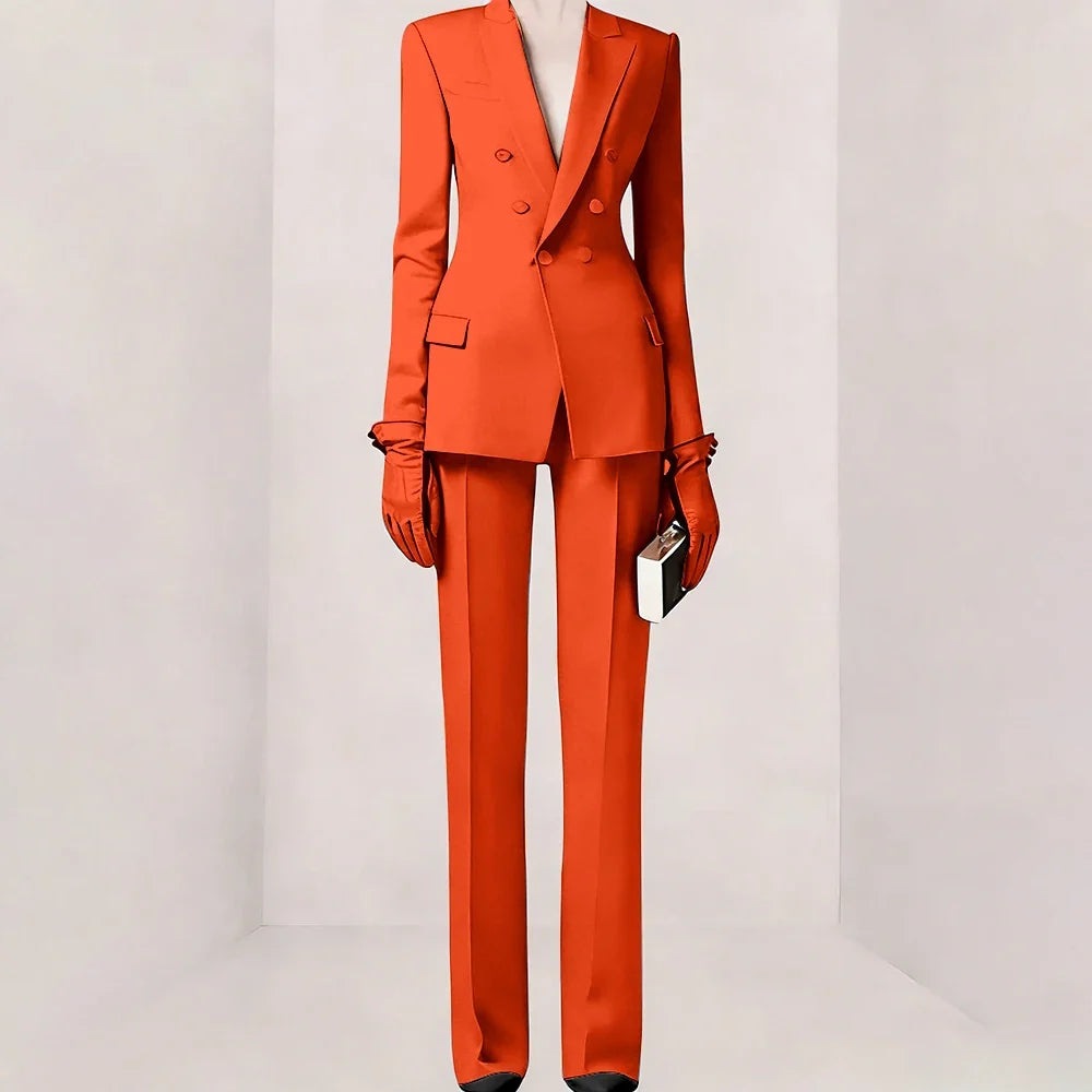 Purple Women Suit Double-breasted Peaked Lapel Two Pieces(Jacket+Pants) Modern Fashion Slim Business Office Lady Set Custom