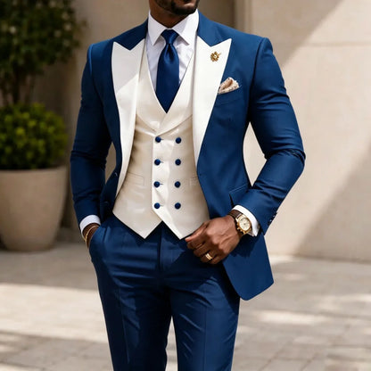 Men Suit Yellow 3 Pieces White Vest With Lapel For Wedding Birthday Banquet Prom Party Business Work Office Jacket Vest Pants