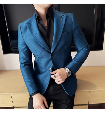 High-end Shiny Business Casual Suit Jacket Men British Style Slim Fit Office Work Men Blazers Wedding Groom Dress Coats 2025