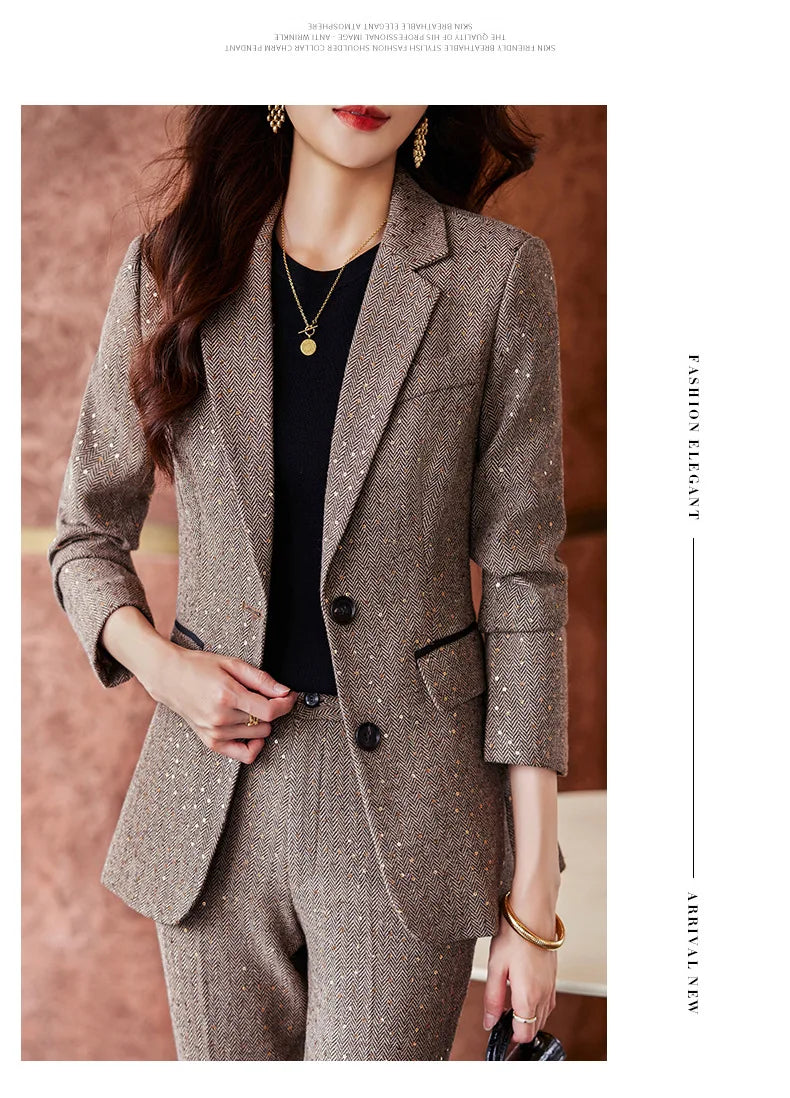 High Quality Fabric Women Business Suits With Pants and Blazer Coat Professional Autumn Winter Office Ladies Pantsuits Blazers