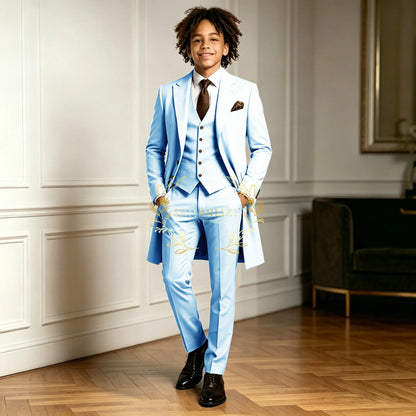 Premium Light Green Boys Formal Suit Sets 3 Pieces Long Jacket Vest Pants Occasion Wear For Wedding Party Banquet Performance