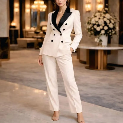 Black Collar White Formal Business Women Suit Wedding Party Prom Ladies Mother Girl Tuxedos Costume 2 Piece Set Jacket Pants