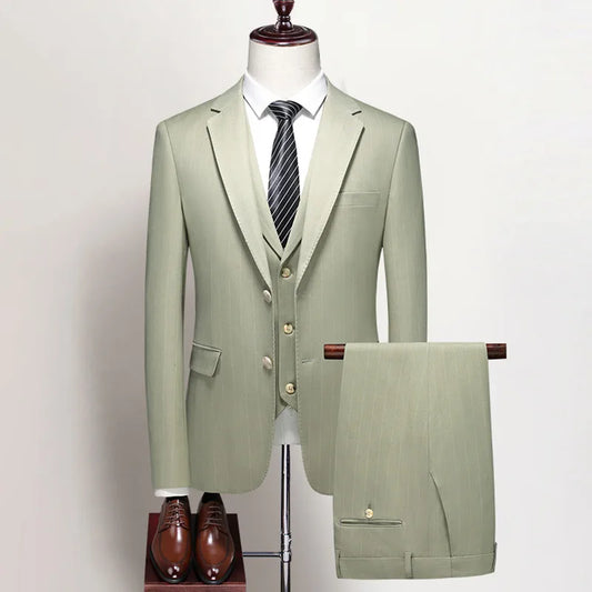 Men's Slim-fit Three-piece Wedding Suit Casual Fashion Boutique Solid Color Suit Vest Trousers Set High Quality