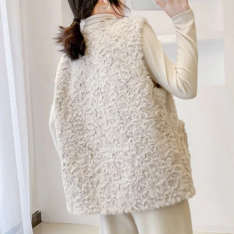 Lady Fashion Vest Outerwear Autumn Winter Female Imitation lamb Wool Waistcoat Coat Korean Women Rabbit 's Hair Sleeveless