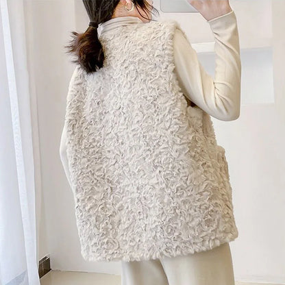 Lady Fashion Vest Outerwear Autumn Winter Female Imitation lamb Wool Waistcoat Coat Korean Women Rabbit 's Hair Sleeveless