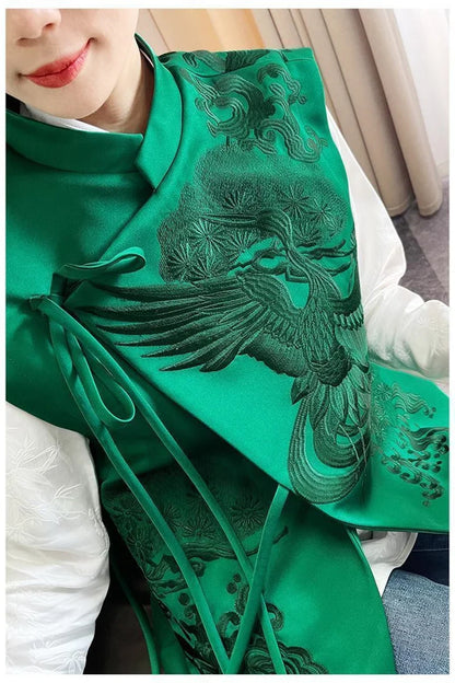 2026 Spring Summer Vintage Embroidery Green Lace Chinese Vest Jacket Chinese Style Waistcoats Outerwear Female Sleeveless Jacket