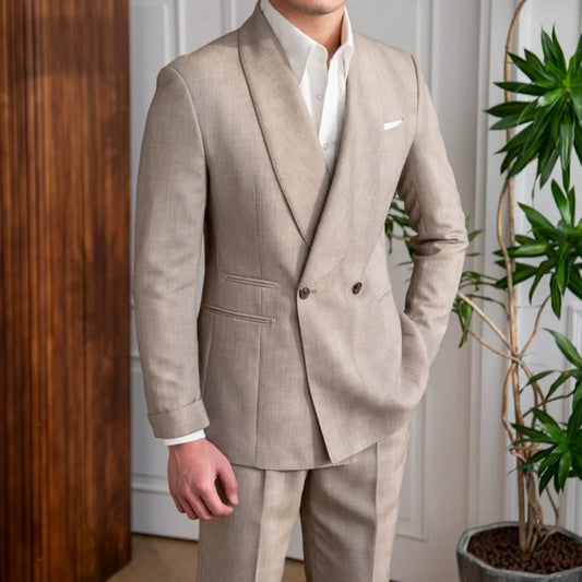 2 Pieces  Men's SuitLinen Suit Slim Fit Shawl Lapel Men's  Wedding Suits Men's Modern Jacket for Business（Blazer+Pants）