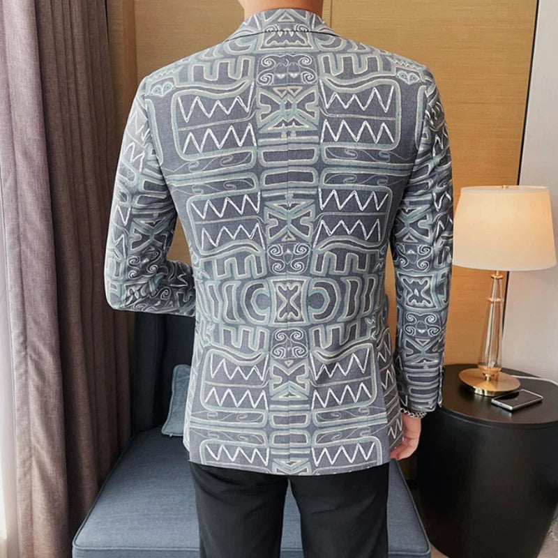 Brand Luxury Suit Jacket for Men 2023 Autumn Printed Casual Busines Blazer Masculino Slim Fit Wedding Groom Social Dress Coat