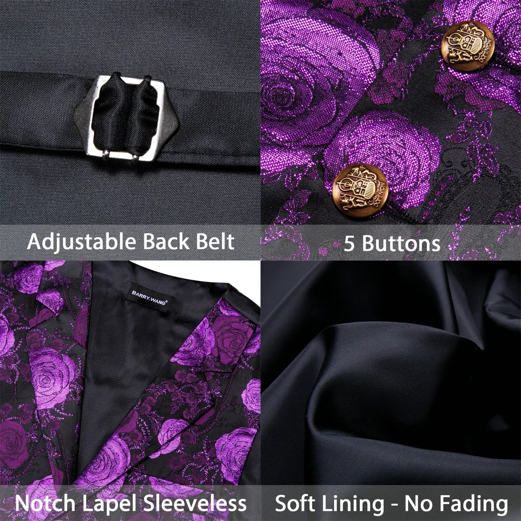 Men's Jacquard Floral Vest – Notched Lapel Waistcoat with Bowtie for Wedding & Formal Events