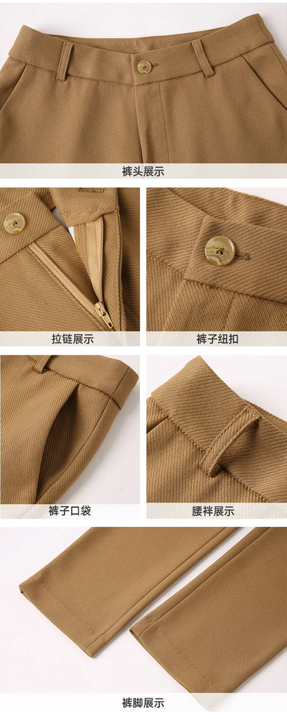 Ladies Blazer And Pant Suit Formal Army Green Khaki Gray Black Solid Women Jacket Trouser Female Business Work Wear 2 Piece Set