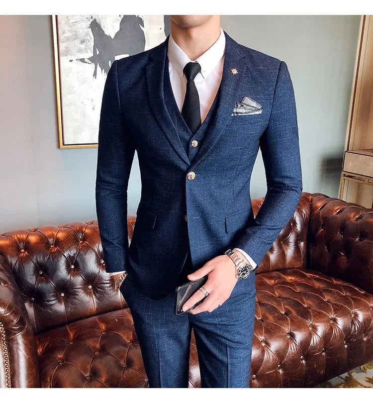 Men's 3-Piece Striped Formal Suit – Blazer, Vest & Trousers | Italian Style Business Gentleman