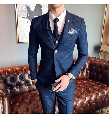 Men's 3-Piece Striped Formal Suit – Blazer, Vest & Trousers | Italian Style Business Gentleman
