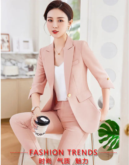 Fashionable professional women's mid-sleeved suit, high-quality two-piece pants + suit jacket, new spring 2026