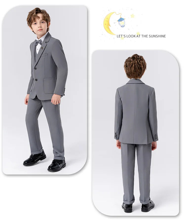 Children Formal Beige Piano Party Dress Kids Graduation Ceremony Photograph Suit Flower Boys Host Performance Dance Show Costume