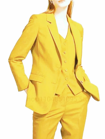 Office Ladies Pantsuits Solid Women Business Classic Single Breasted Flared Pants Blazer Vest Pants Three Piece Set Formal Suit