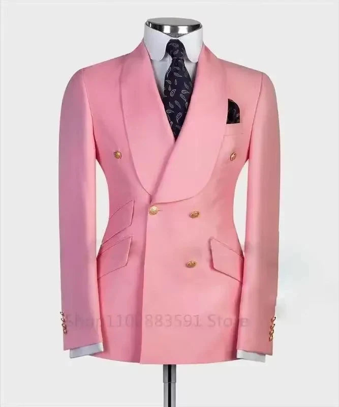 Formal Brown Jacket for Men Double Breasted Shawl Lapel Slim Fit Suit Blazer for Prom Party 1 Piece Wedding Business