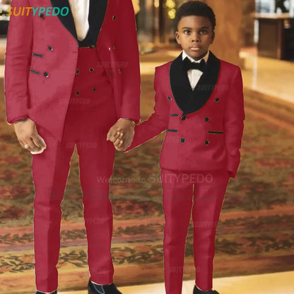 Fashion Boys Suit Sets Jacquard Shawl Lapel Jacket Wedding Flower Boy Costume Children Custom Suitable Blazer Vest Pants 3 Pcs