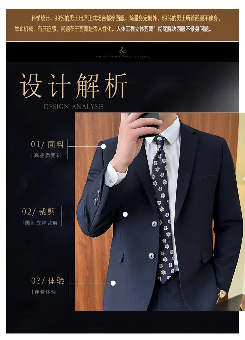 Men's 2-Piece Suit Blazer and Pants Solid Color Smart Casual Business Wedding