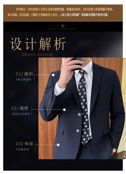 Men's 2-Piece Suit Blazer and Pants Solid Color Smart Casual Business Wedding