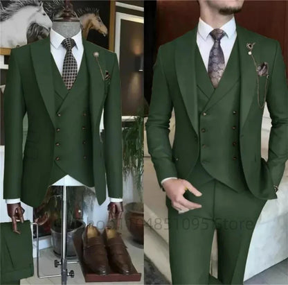 Fashion New Men's Formal Business/Wedding Groom Suits Solid 3 Pieces Men Suits Peak Lapel Single Breasted Blazer Vest Trousers