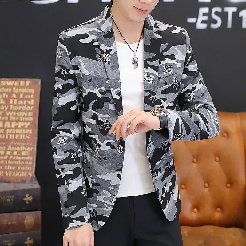 2025 British Light Mature Style High-End Camouflage Small Suit Jacket for Men, Trendy, Cool and Casual Formal Single Suit