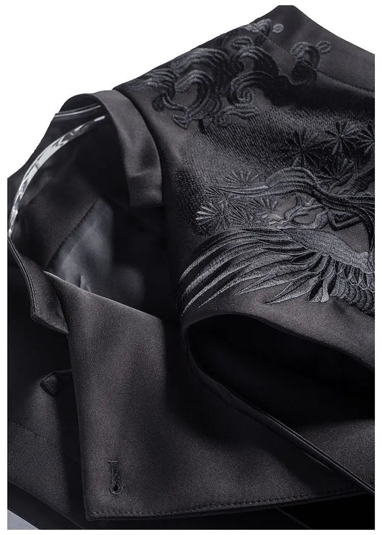 Vintage Chinese Style Vest Outerwear White Crane Embroidered Lacing Waistcoat 2025 Spring Summer Elegant Women's Clothing