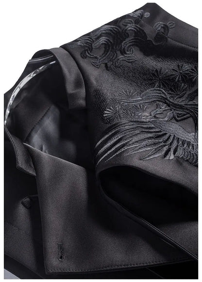Vintage Chinese Style Vest Outerwear White Crane Embroidered Lacing Waistcoat 2025 Spring Summer Elegant Women's Clothing