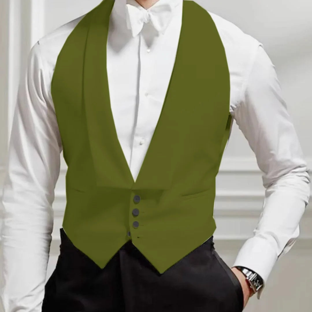 Men Vest Single Button Solid White with Lapel Waistcoat for Weddings & Formal Events