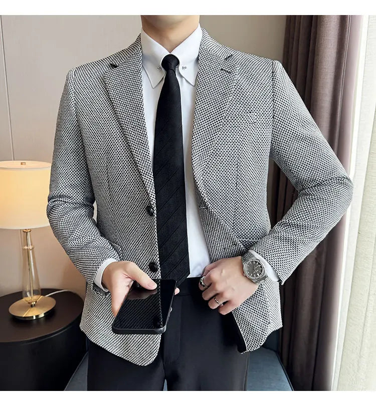 New Lmitation Linen Woven Slim Fit Suit Jacket Men Fashion Casual Business Blazers Wedding Social Party Dress Coats 4XL-M