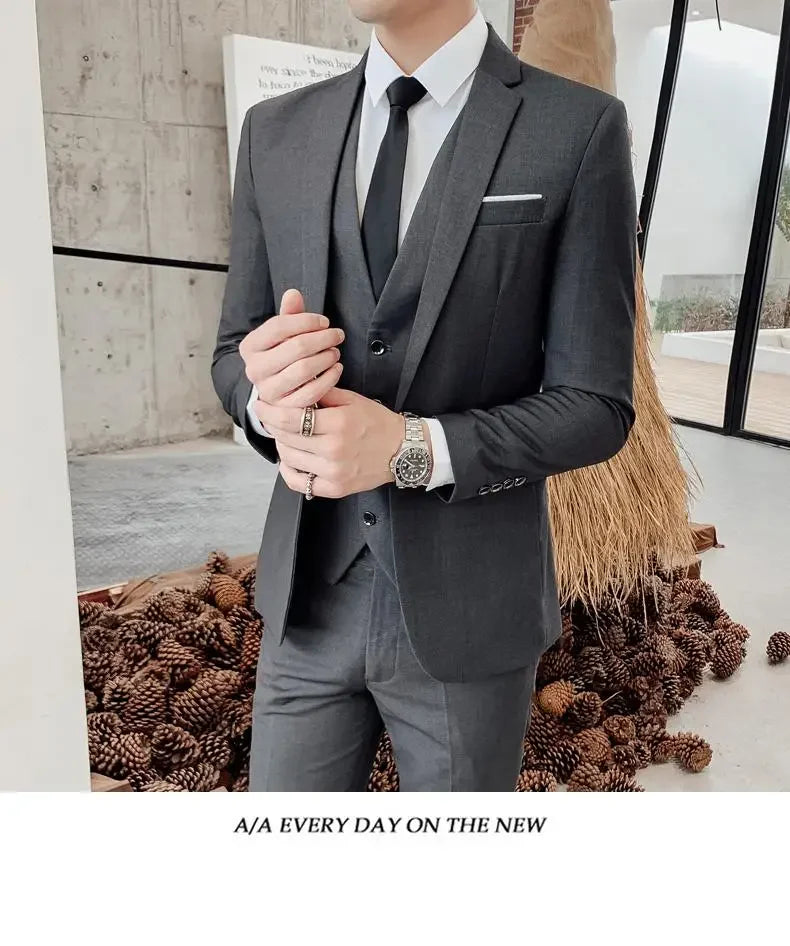 Men's Three-Piece Slim Fit Suit | Blazer, Waistcoat & Trousers for Formal and Business Occasions