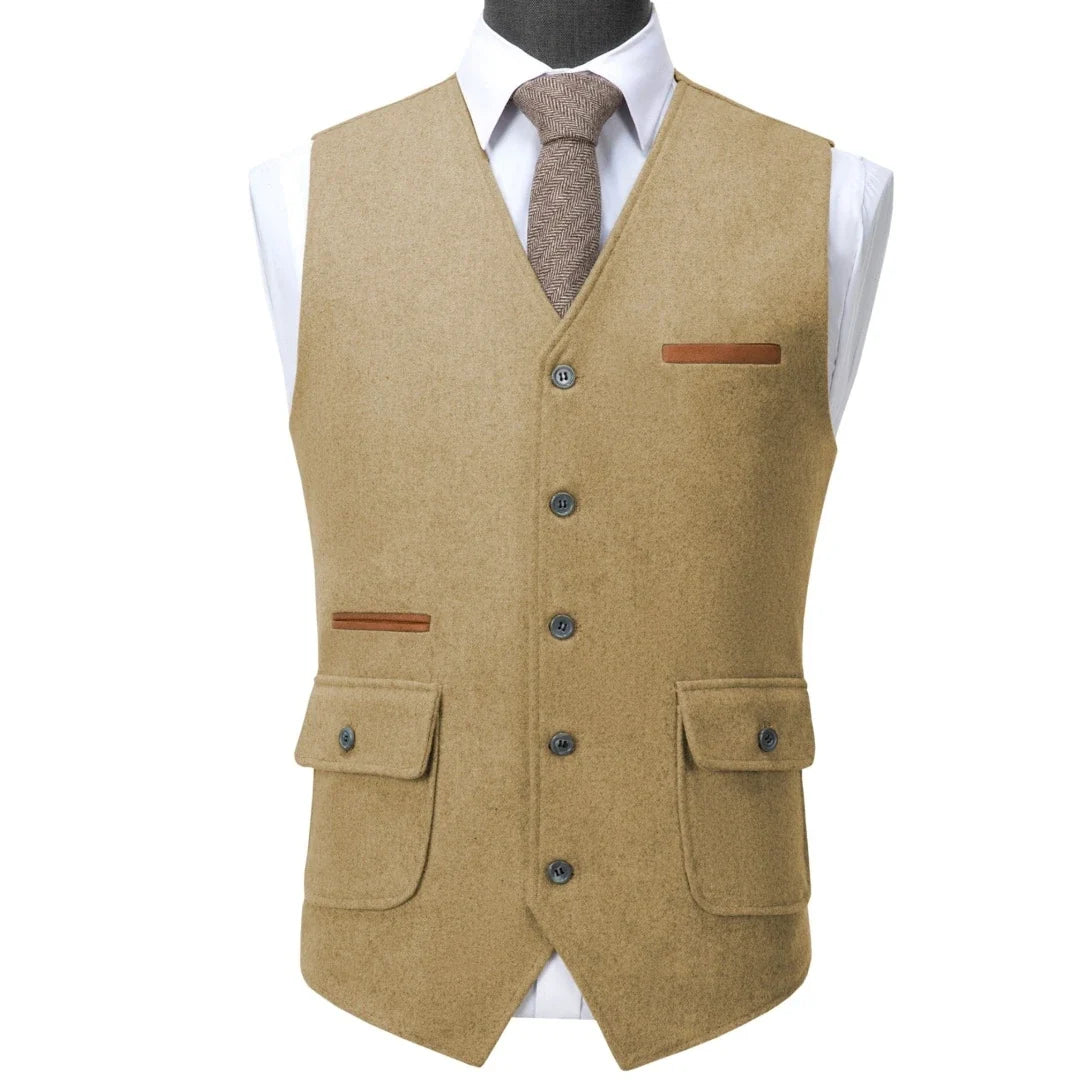 Men's Suit Vest V-Neck Single Button Waistcoat for Wedding, Business & Formal Occasions