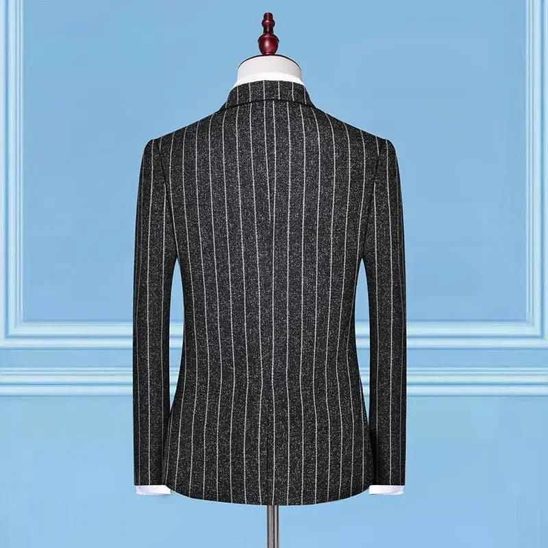 Men's Three-Piece Suit Single Button Vertical Stripe Smart Casual Business Suit