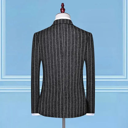Men's Three-Piece Suit Single Button Vertical Stripe Smart Casual Business Suit