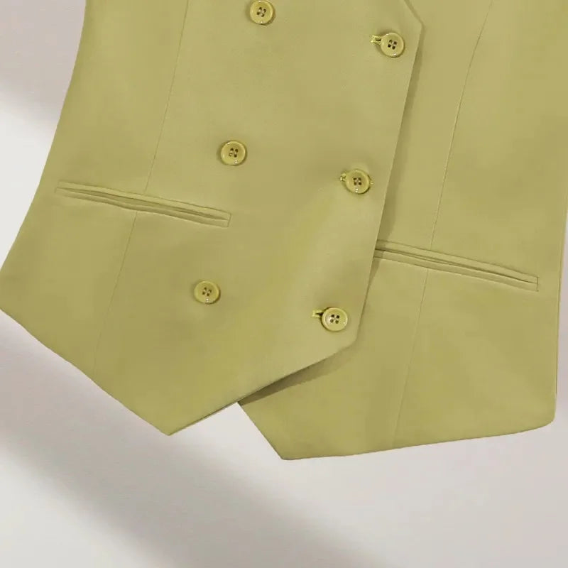 2025 Summer V-Neck Vest Women Thin Loose Waistcoat Double-breasted Sleeveless Blazer Female Slim Short Vest Femme Slim Buttons