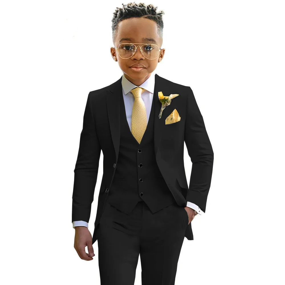 Formal Boys Suits Wedding Tuxedo 3 Pieces 2-20T Kids Slim Fit Jacket Vest Pants Birthday Party Sets School Performance Outfit