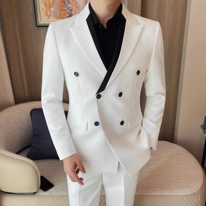 British Style Double Breasted Formal Suit Jacket Men High Quality Slim Casual Business Blazers Wedding Banquet Party Coats 2025