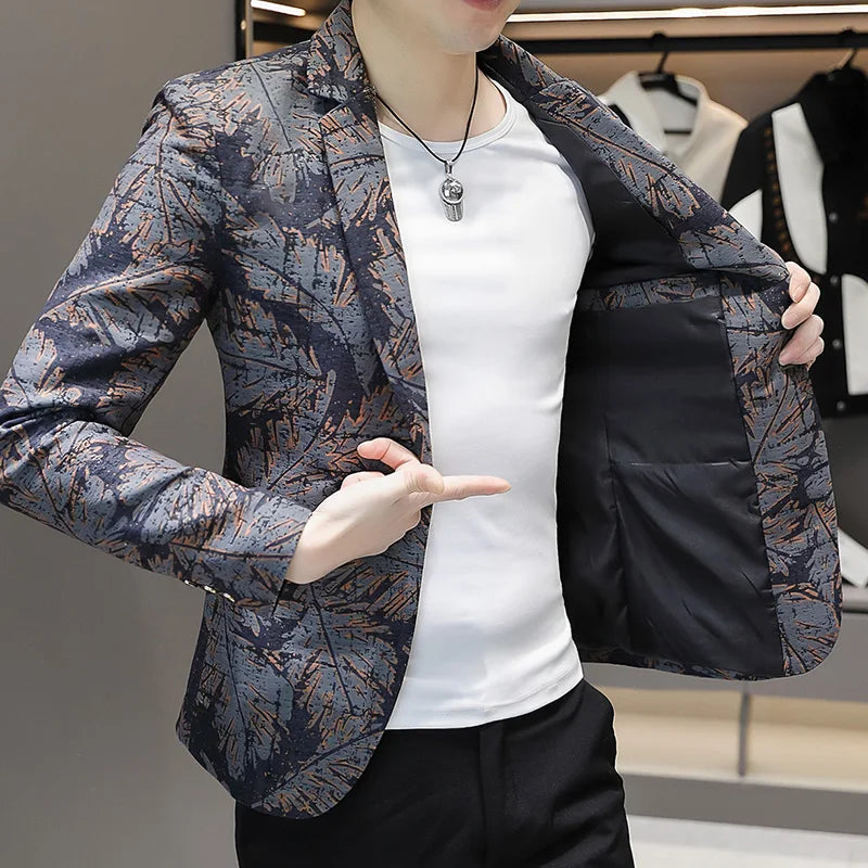 Blazer New Men's Fashionable Casual Business Gentleman Outdoor Trendy Print Banquet Versatile and Slimming Korean Version Blazer