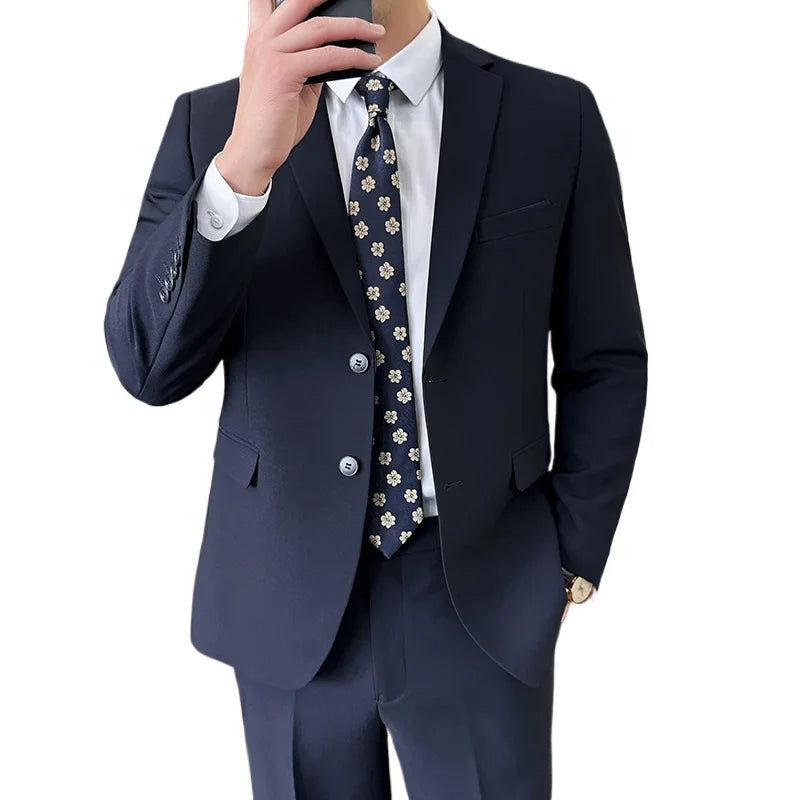 Men's 2-Piece Suit Blazer and Pants Solid Color Smart Casual Business Wedding