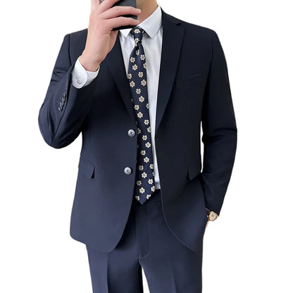 Men's 2-Piece Suit Blazer and Pants Solid Color Smart Casual Business Wedding