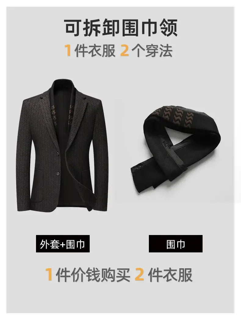 2026 Blazer's New Men's Fashion Business Outdoor Banquet Versatile Wedding Hosting Dress, Actor Gentleman Casual Scarf Blazer