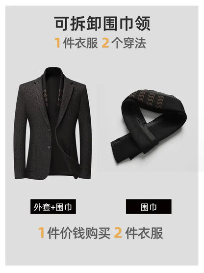 2026 Blazer's New Men's Fashion Business Outdoor Banquet Versatile Wedding Hosting Dress, Actor Gentleman Casual Scarf Blazer
