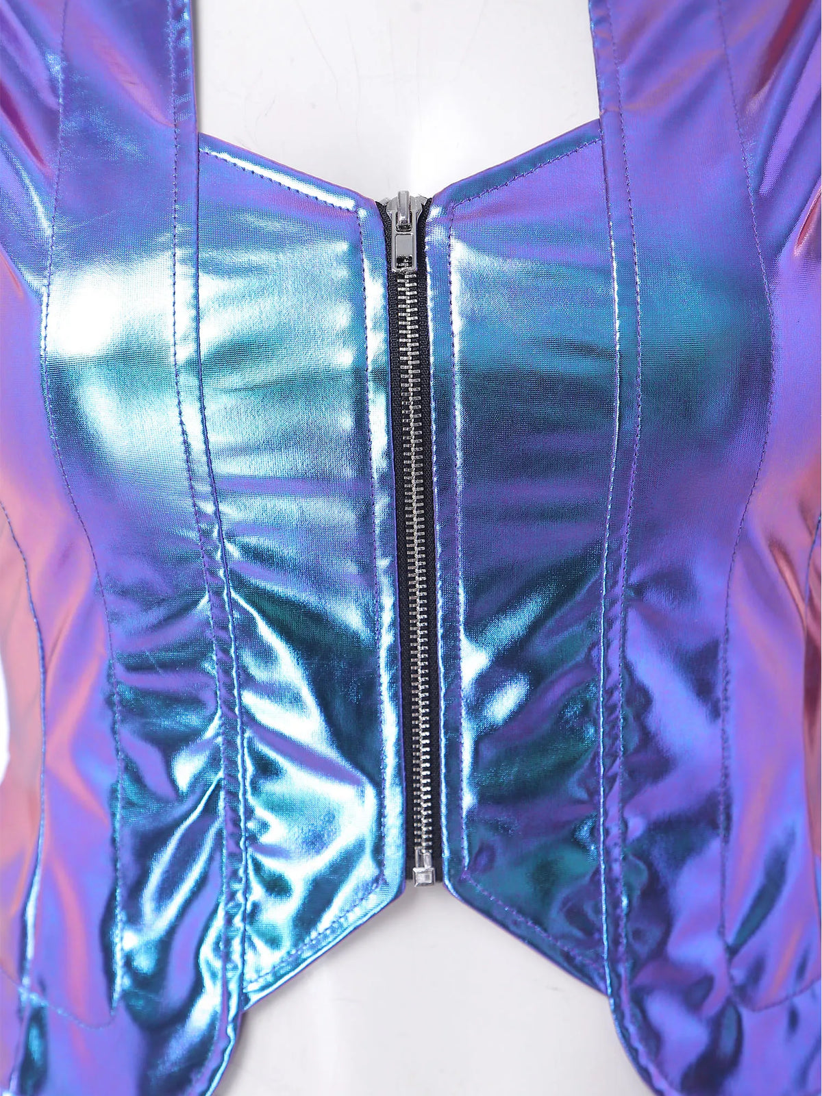 Womens Front Zipper Vest Tank Top Wet Look PU Leather Crop Top Metallic Glossy Rave Party Clubwear Costume Steampunk Waistcoat
