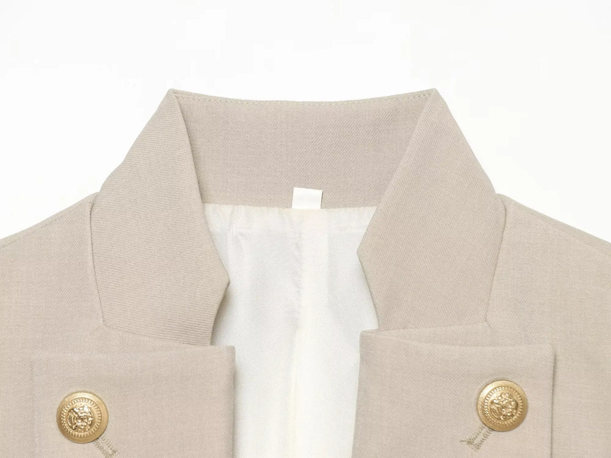 2026 Elegant Office Women Sleeveless Waistcoat Lapel Double Breasted Metal Gold Button Flap Pockets Slim Business Suit Vest