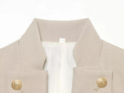 2026 Elegant Office Women Sleeveless Waistcoat Lapel Double Breasted Metal Gold Button Flap Pockets Slim Business Suit Vest